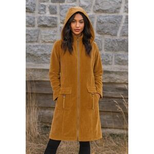 XCVI Uzma Jacket Women L Brown Corduroy Hooded Zip Up Lagenlook Boho Casual